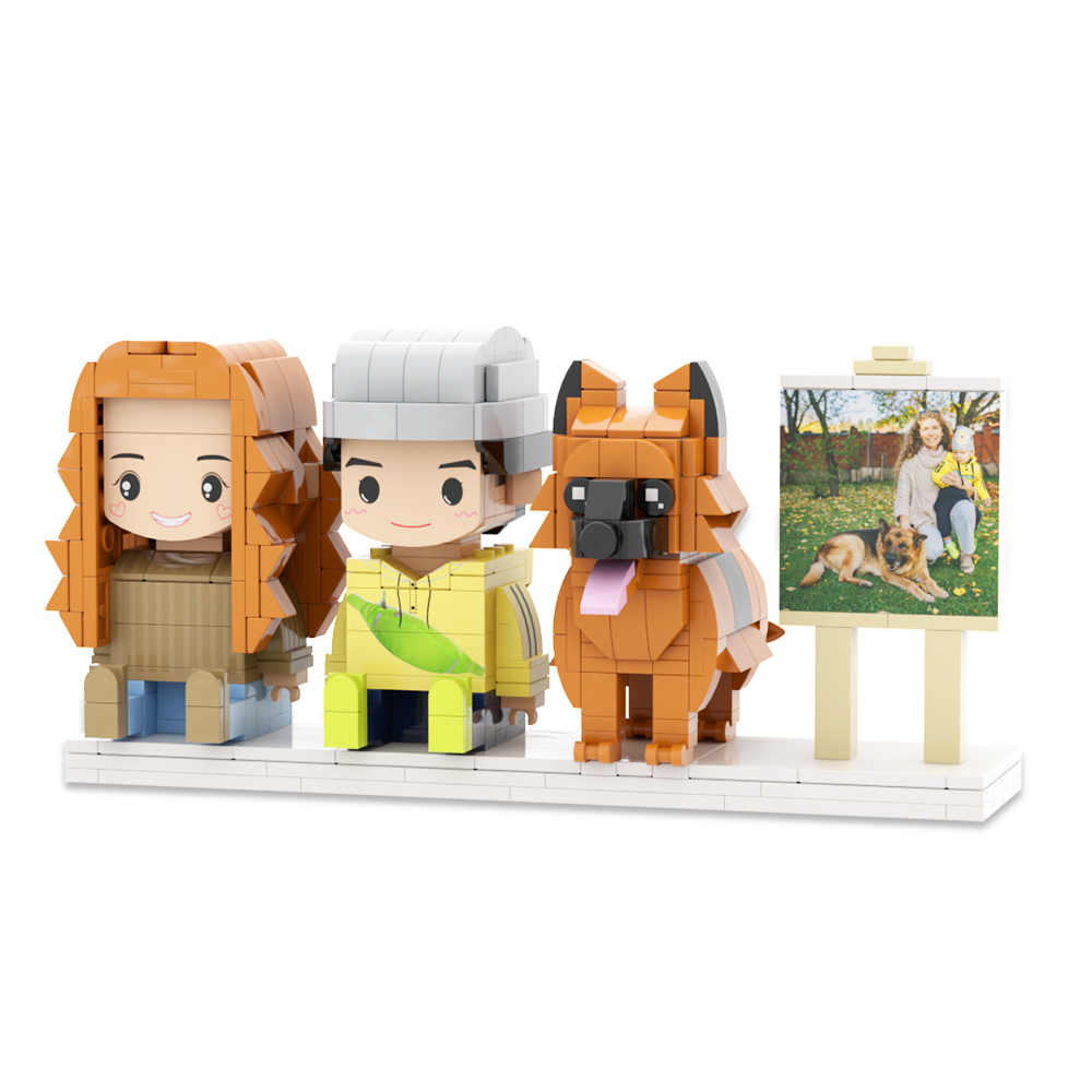 Personalized Full Body 3 People Brick Figures Custom Sitting Brick Figures Universal Interlocking Plastic Toy Christmas Gift - Get Photo Blanket