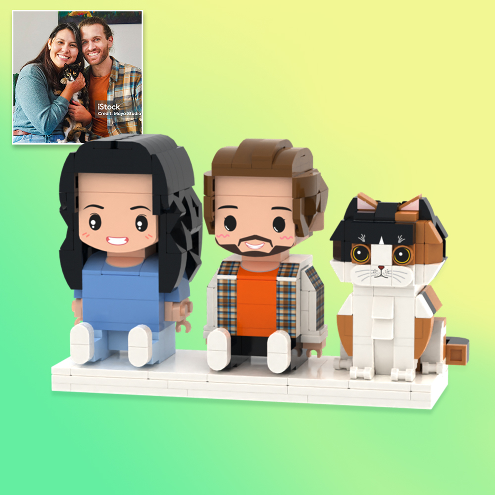 Personalized Full Body 3 People Brick Figures Custom Sitting Brick Figures Universal Interlocking Plastic Toy Christmas Gift - Get Photo Blanket
