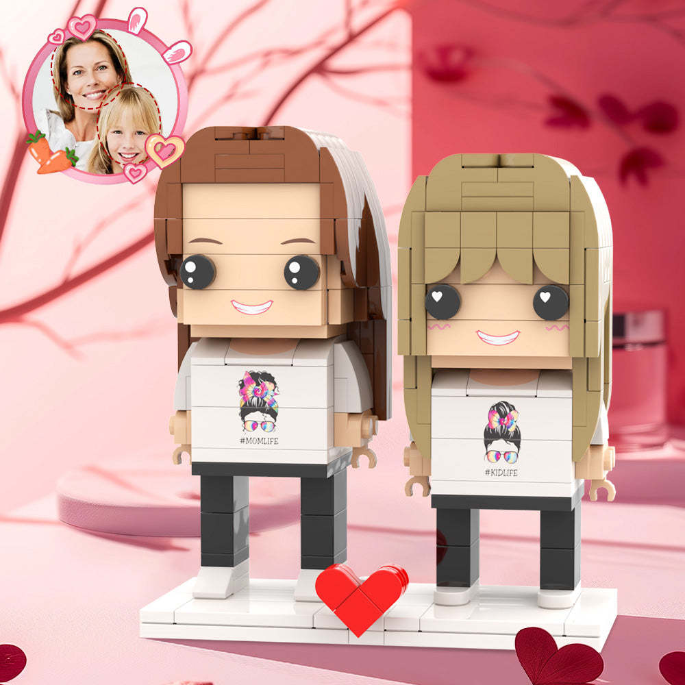 Mother Daughter Matching Shirt Mother Life Customizable Head 2 People Custom Brick Figures Gift for Mom On Mother's Day - Get Photo Blanket