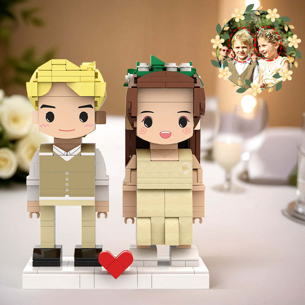 Ring Bearer Boy And Flower Girl Customizable Round Head 2 People Custom Brick Figures Wedding Anniversary Souvenir for Children - Get Photo Blanket