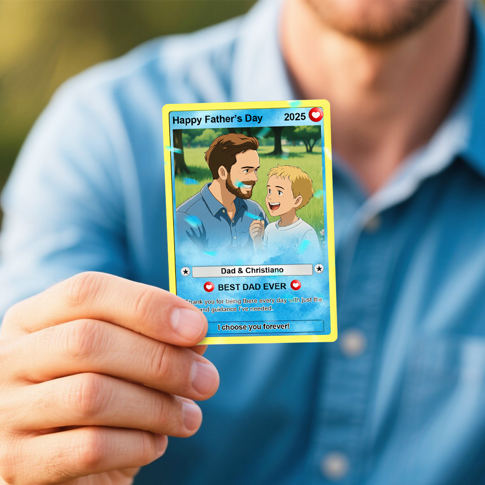 Personalized Father's Day Gift For Dad, Fathers Day Anime Card, Custom Photo Trading Anime Card, Gamer Dad Gift From Kids, Gift For Husband - Get Photo Blanket