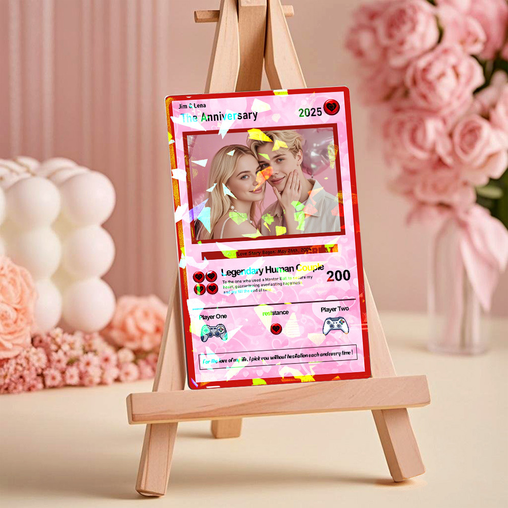 Personalized Valentine’s Day Power Couple Card, Custom Anniversary Card Couple Photo Anime Style, Best Valentine's Day Gift for Lover - Get Photo Blanket