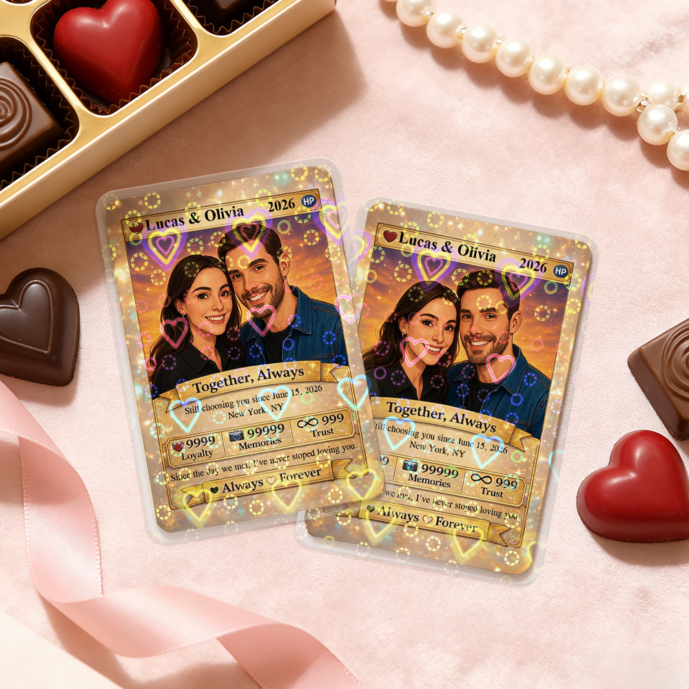 Personalized Valentine’s Day Power Couple Card, Custom Anniversary Card Couple Photo Anime Style, Best Valentine's Day Gift for Lover - Get Photo Blanket