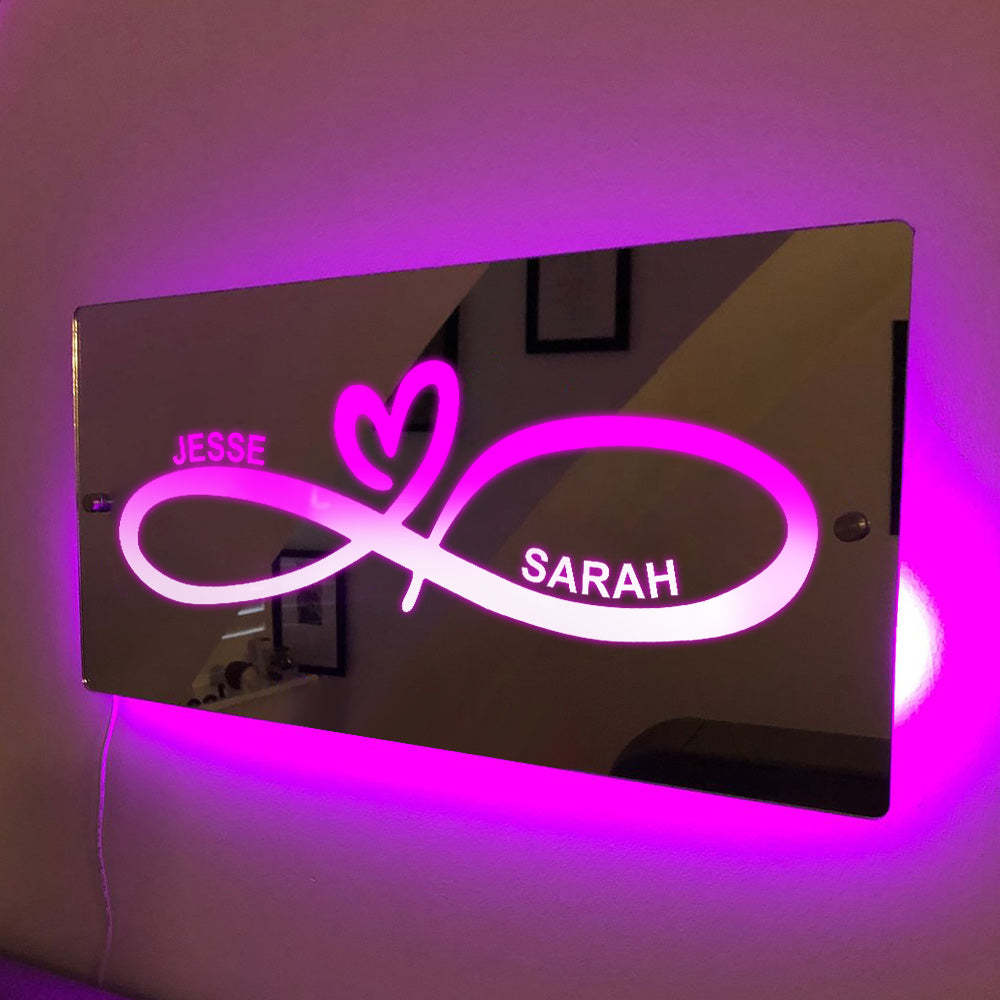 Personalized Name Mirror Light Infinity Heart Couple Gift - photomoonlamp