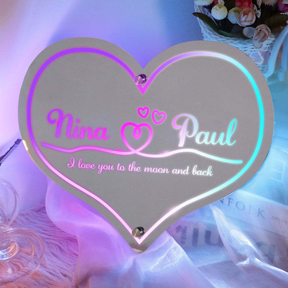 Personalized Mirror Light Heart Marquee Wedding Gifts - photomoonlamp