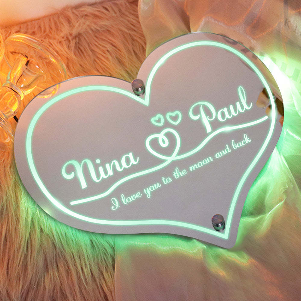 Personalized Mirror Light Heart Marquee Wedding Gifts - photomoonlamp