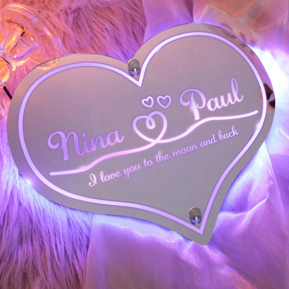 Personalized Mirror Light Heart Marquee Wedding Gifts - photomoonlamp