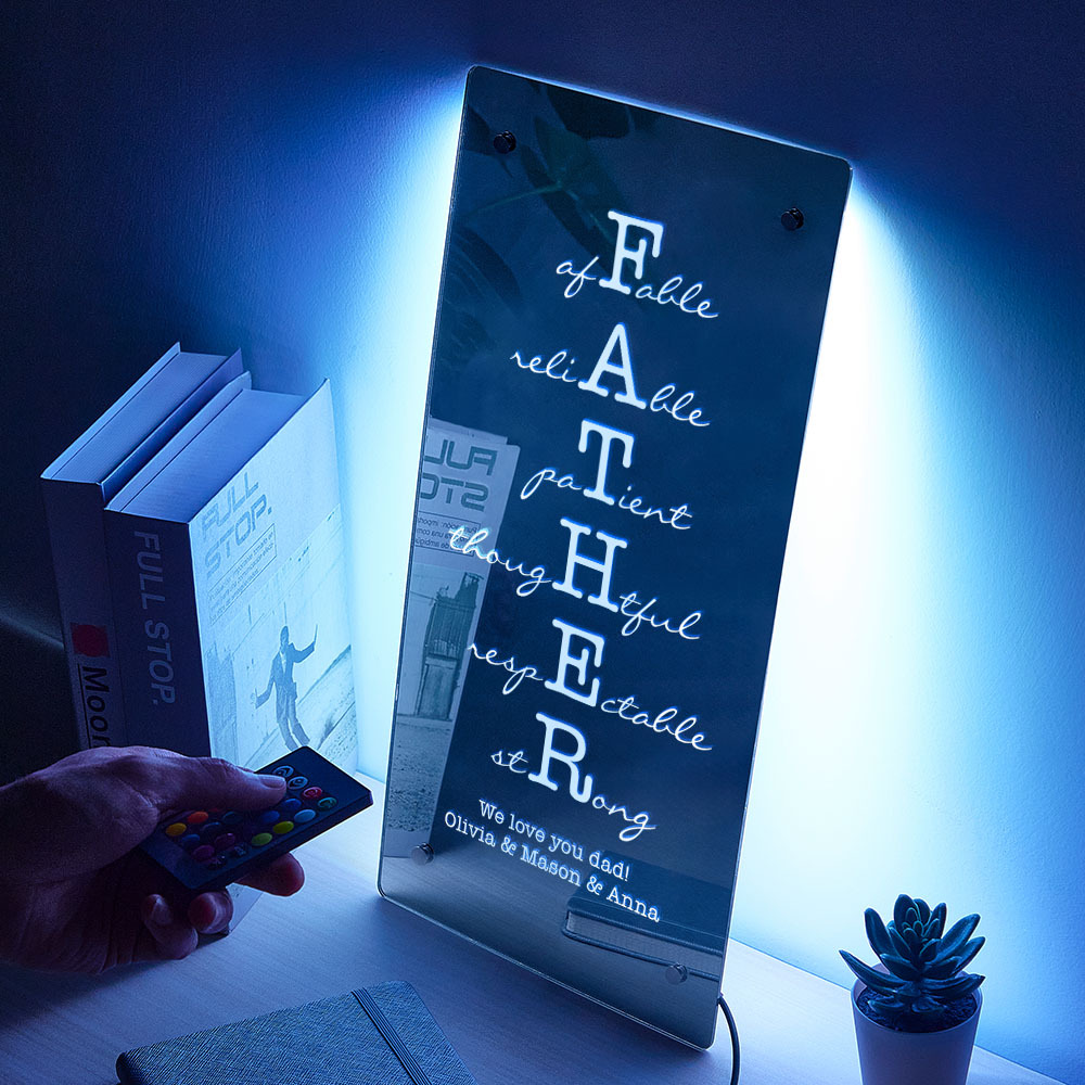 Custom Father/Grandpa Mirror Light Personalized Engraved Gift for Father's Day
