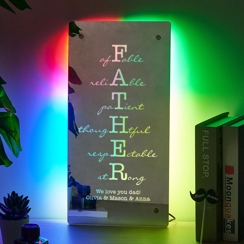 Custom Father/Grandpa Mirror Light Personalized Engraved Gift for Father's Day