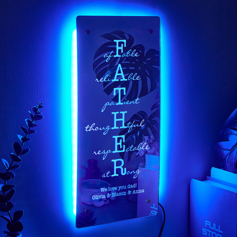 Custom Father/Grandpa Mirror Light Personalized Engraved Gift for Father's Day