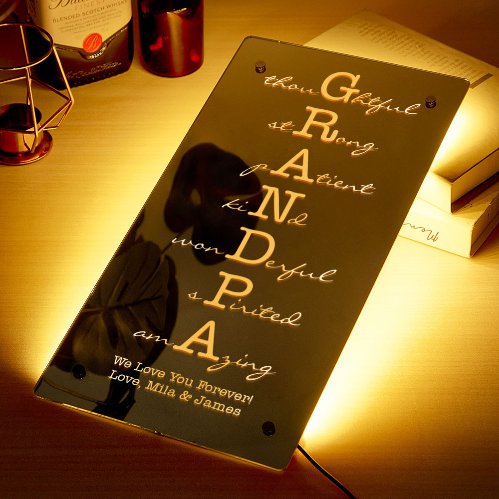 Custom Father/Grandpa Mirror Light Personalized Engraved Gift for Father's Day