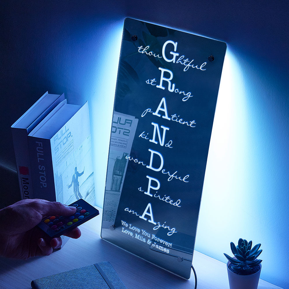 Custom Father/Grandpa Mirror Light Personalized Engraved Gift for Father's Day