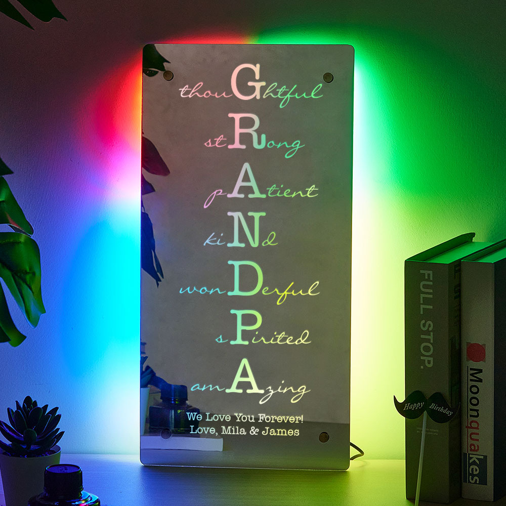 Custom Father/Grandpa Mirror Light Personalized Engraved Gift for Father's Day
