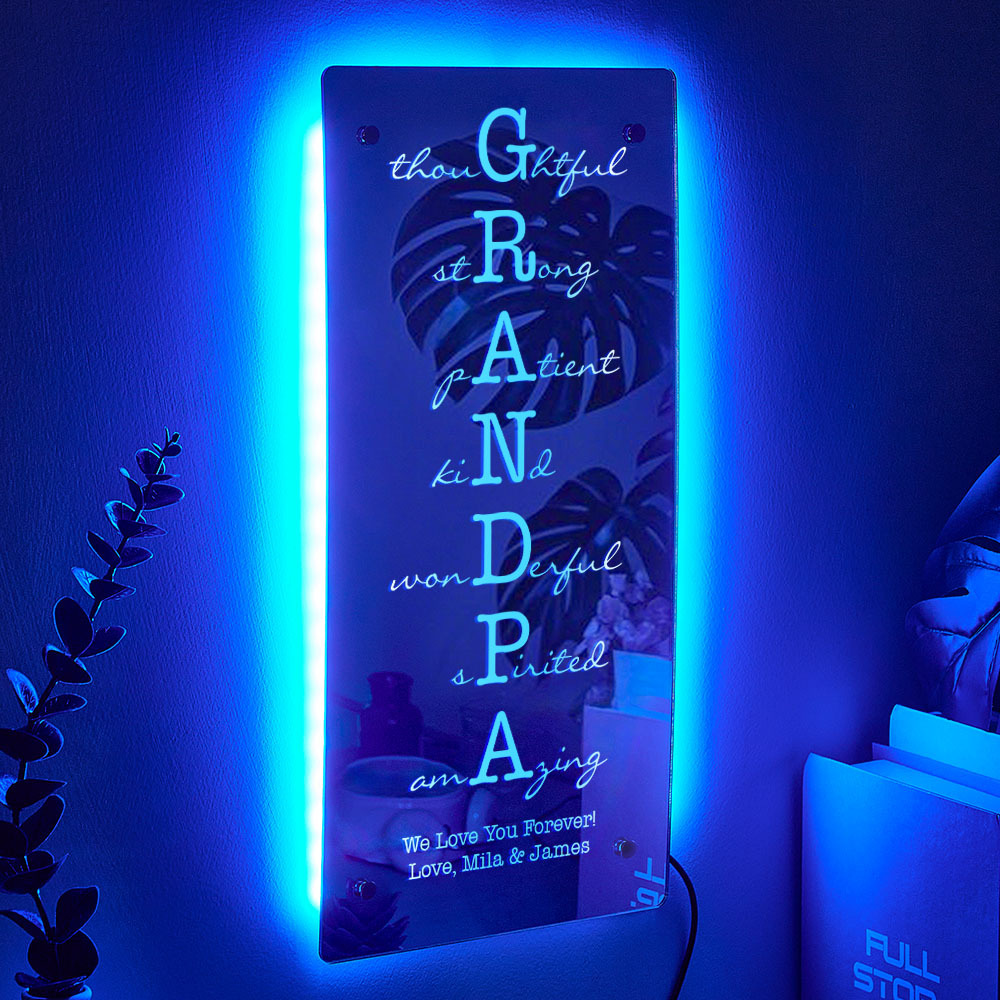 Custom Father/Grandpa Mirror Light Personalized Engraved Gift for Father's Day
