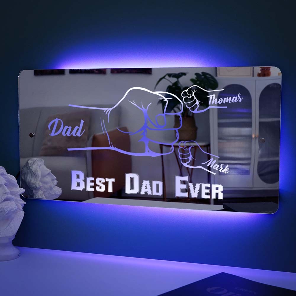 Personalized Dad Fist Mirror Light Custom Name Mirror Lamp Team Dad Fist Best Dad Ever Wall Decoration Father's Day Gift