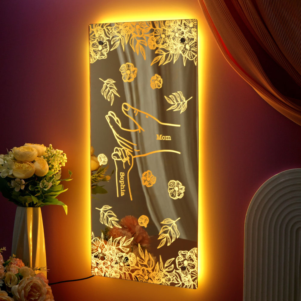 Custom Name Holding Hand Mirror Light Personalized Mother's Day Mirror Light Mom Mirror Light