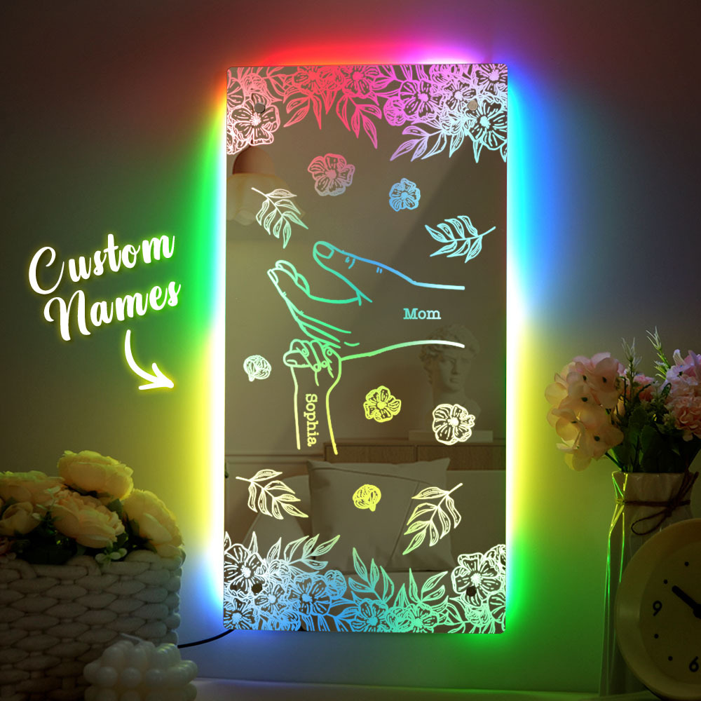 Custom Name Holding Hand Mirror Light Personalized Mother's Day Mirror Light Mom Mirror Light