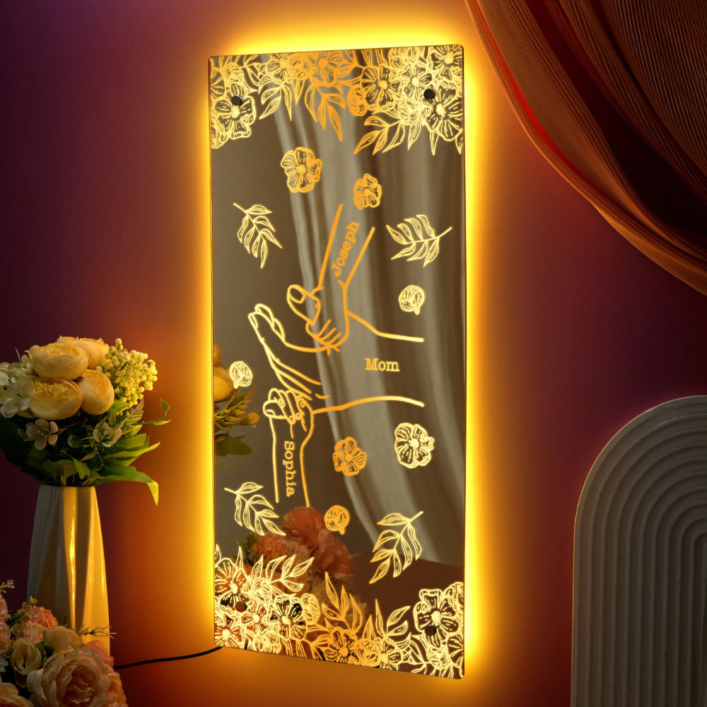 Custom Name Holding Hand Mirror Light Personalized Mother's Day Mirror Light Mom Mirror Light