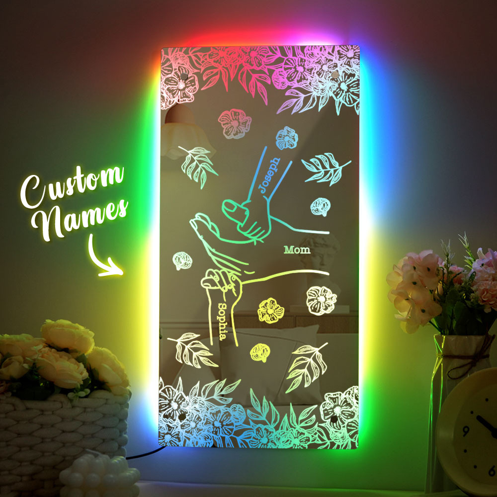 Custom Name Holding Hand Mirror Light Personalized Mother's Day Mirror Light Mom Mirror Light
