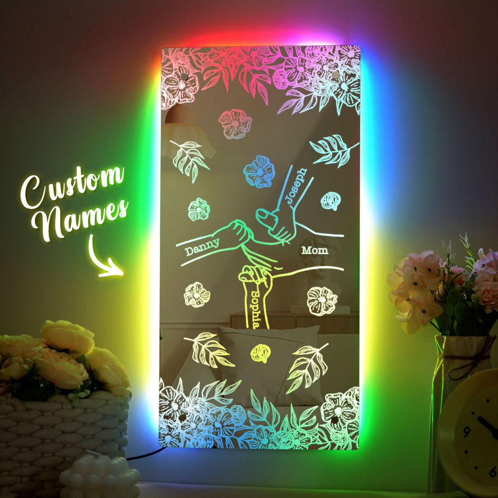 Custom Name Holding Hand Mirror Light Personalized Mother's Day Mirror Light Mom Mirror Light