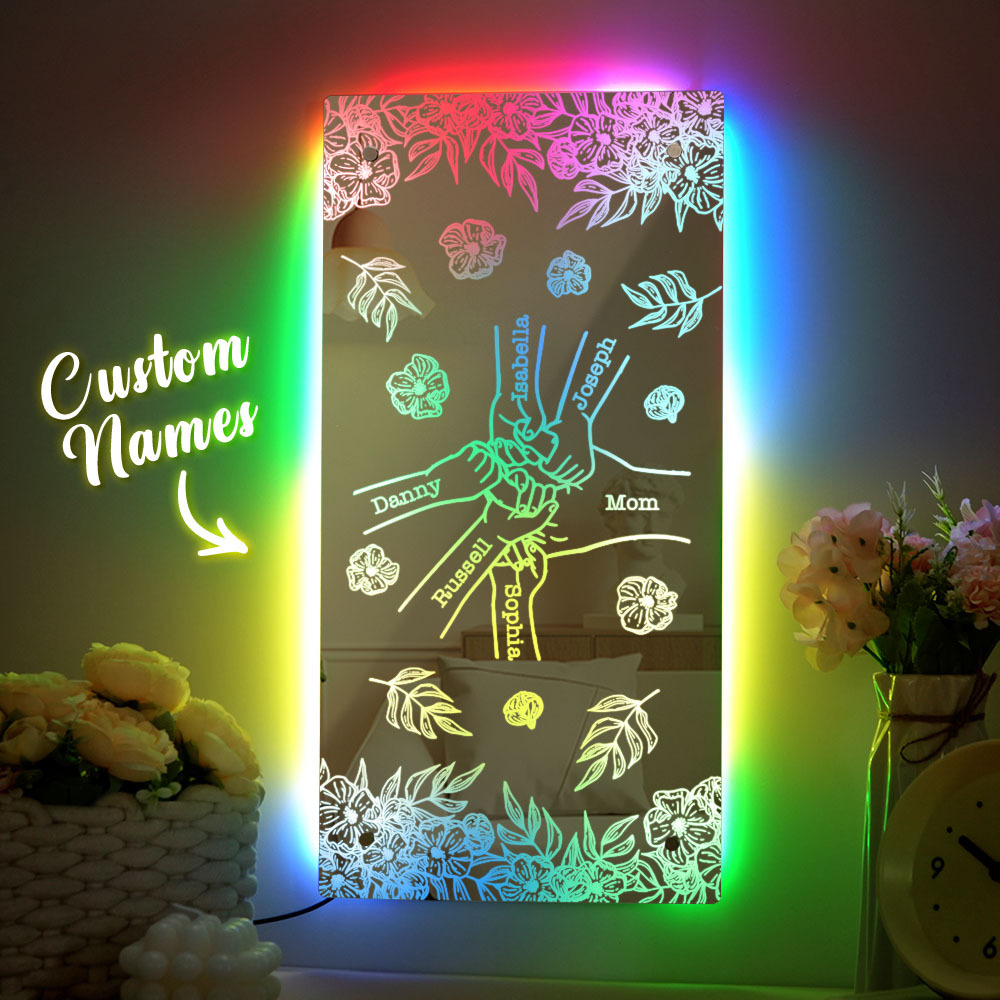 Custom Name Holding Hand Mirror Light Personalized Mother's Day Mirror Light Mom Mirror Light
