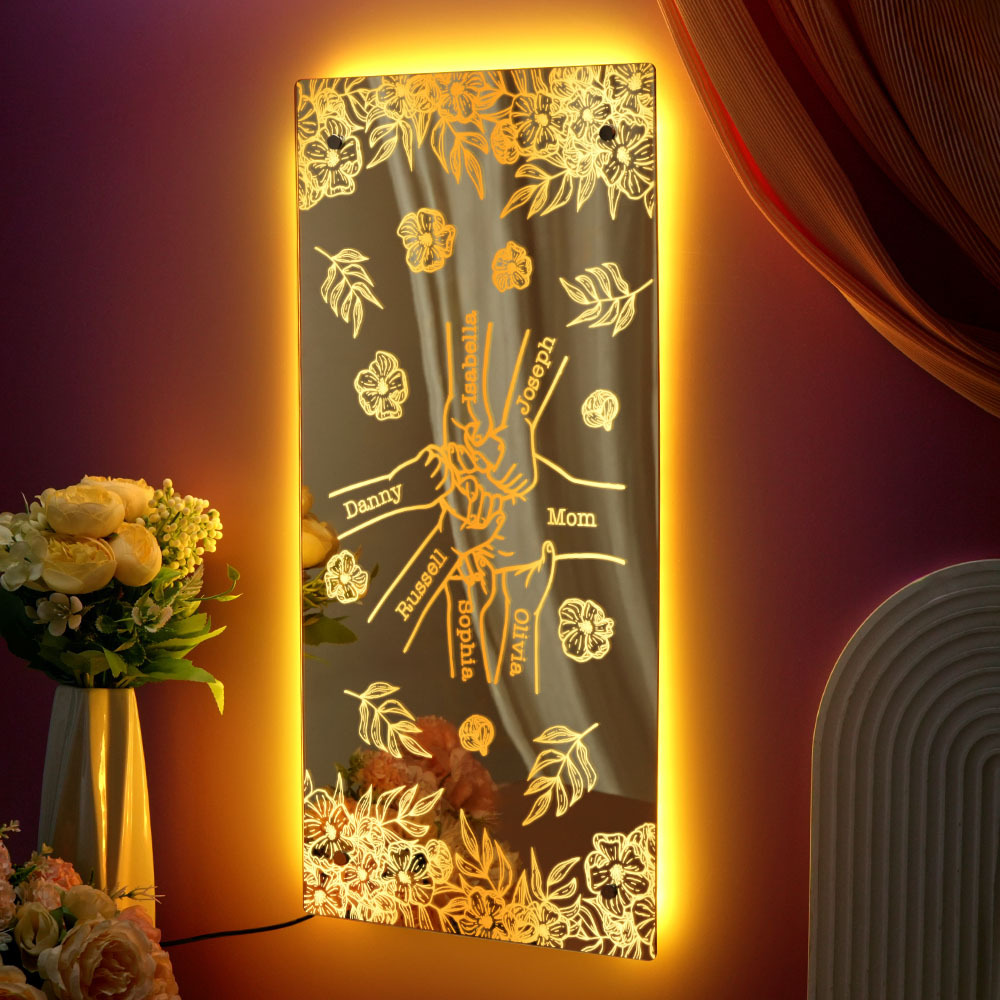 Custom Name Holding Hand Mirror Light Personalized Mother's Day Mirror Light Mom Mirror Light