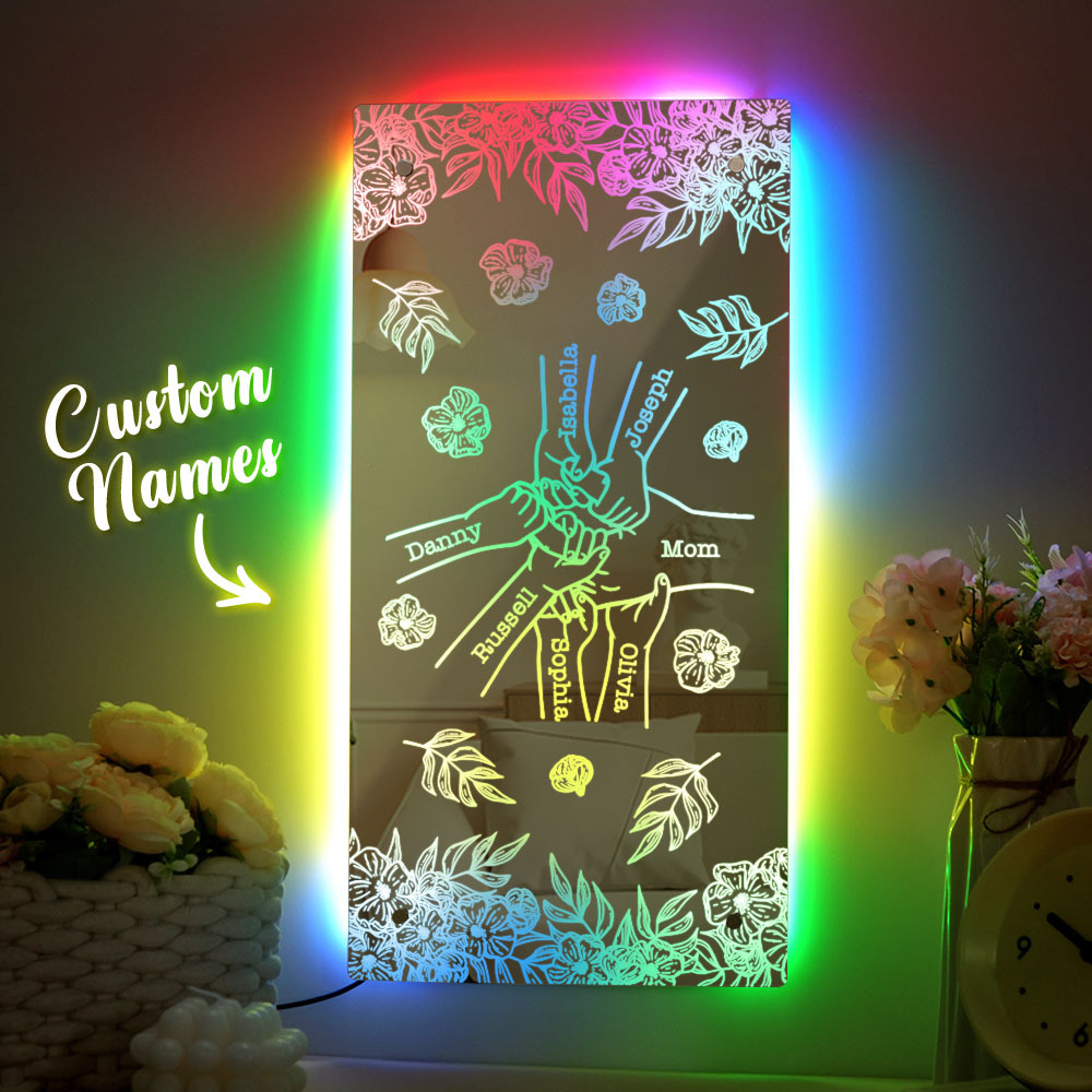 Custom Name Holding Hand Mirror Light Personalized Mother's Day Mirror Light Mom Mirror Light