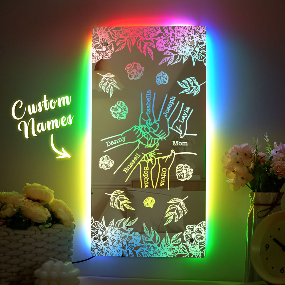 Custom Name Holding Hand Mirror Light Personalized Mother's Day Mirror Light Mom Mirror Light