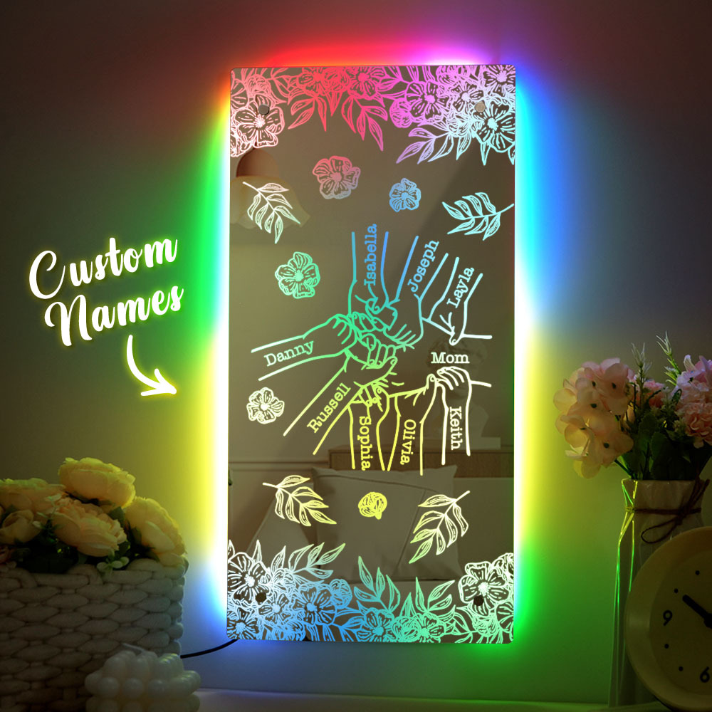 Custom Name Holding Hand Mirror Light Personalized Mother's Day Mirror Light Mom Mirror Light