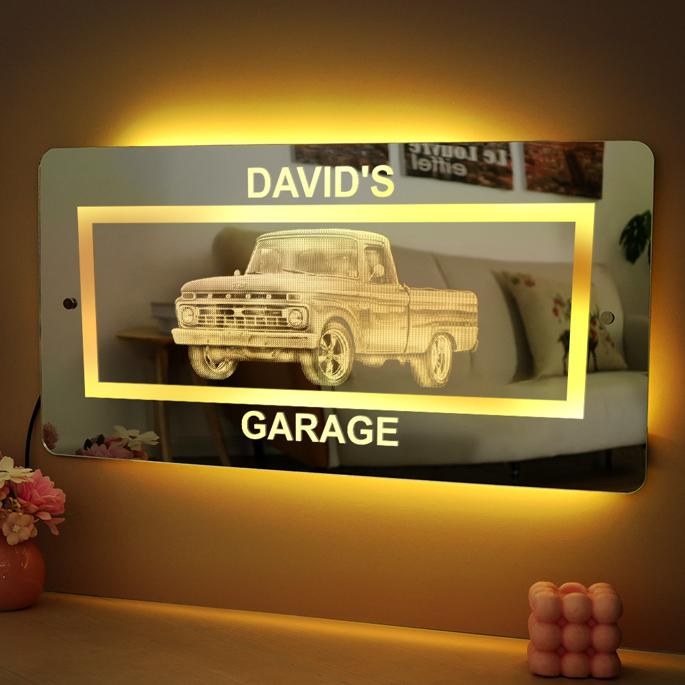 Personalized Car Photo Mirror Garage Sign Decor Custom Name Car Picture Garage Wall Art  Father's Day Gift for Dad, Grandpa, Husband, Car Lover