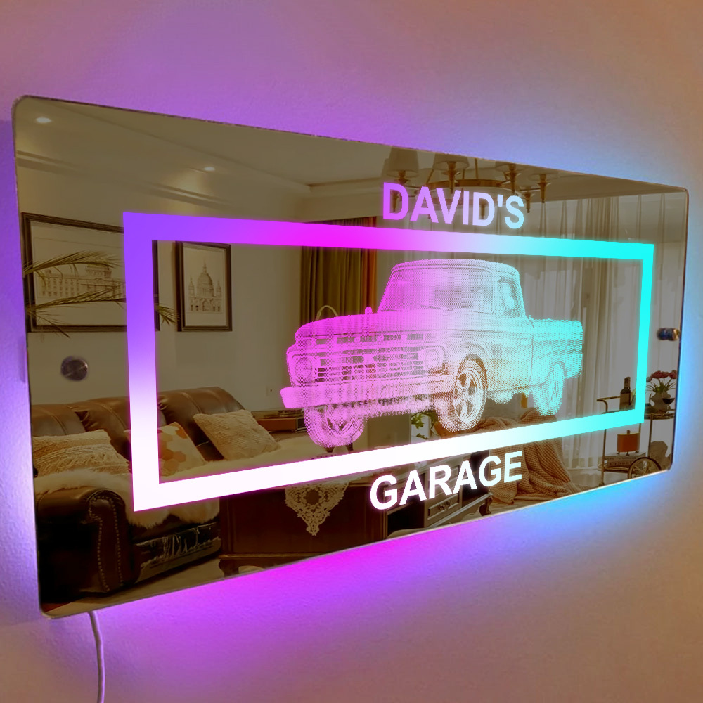 Personalized Car Photo Mirror Garage Sign Decor Custom Name Car Picture Garage Wall Art  Father's Day Gift for Dad, Grandpa, Husband, Car Lover