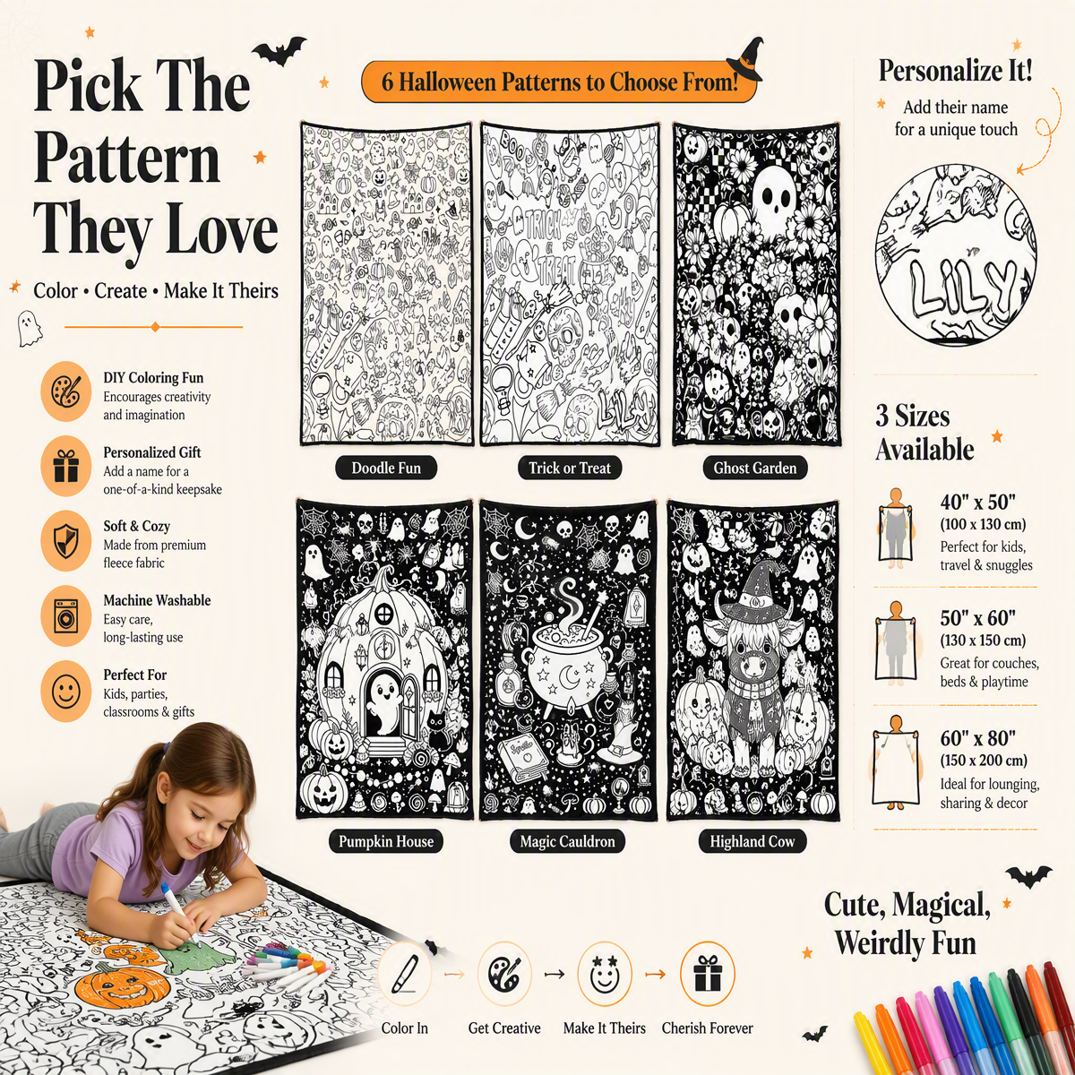 Halloween DIY Drawing Blanket – Creative Art Blanket for Kids & Adults, Spooky Halloween Activity Gift