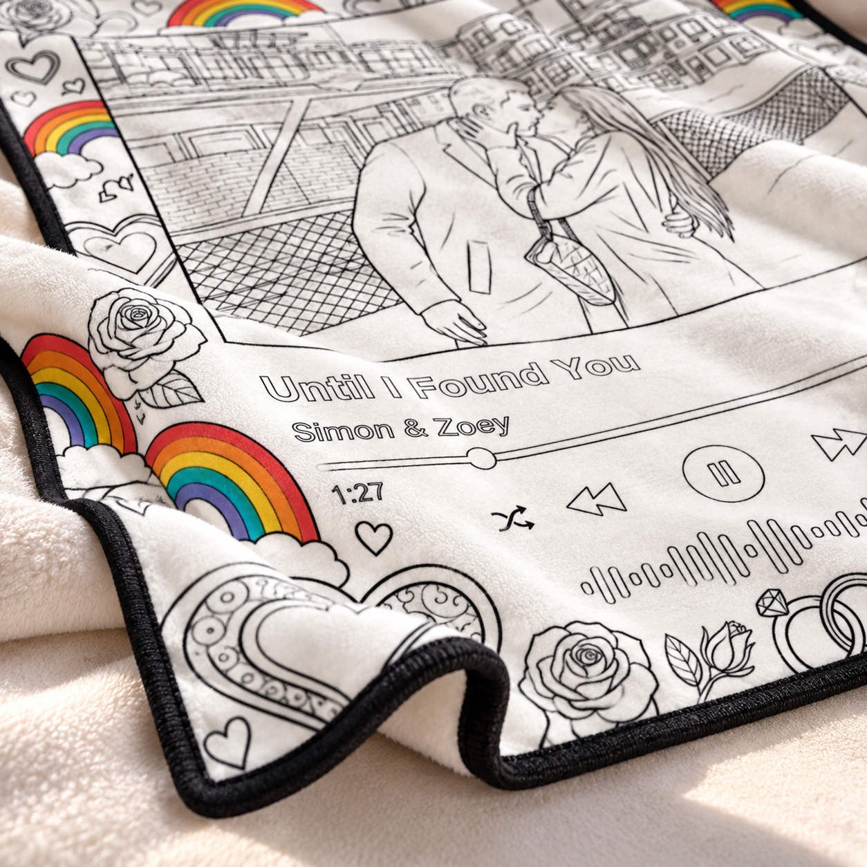 Custom Drawing Couple Blanket with Song Art Design – Cozy Gift for Modern Romantics & Urban Lovers