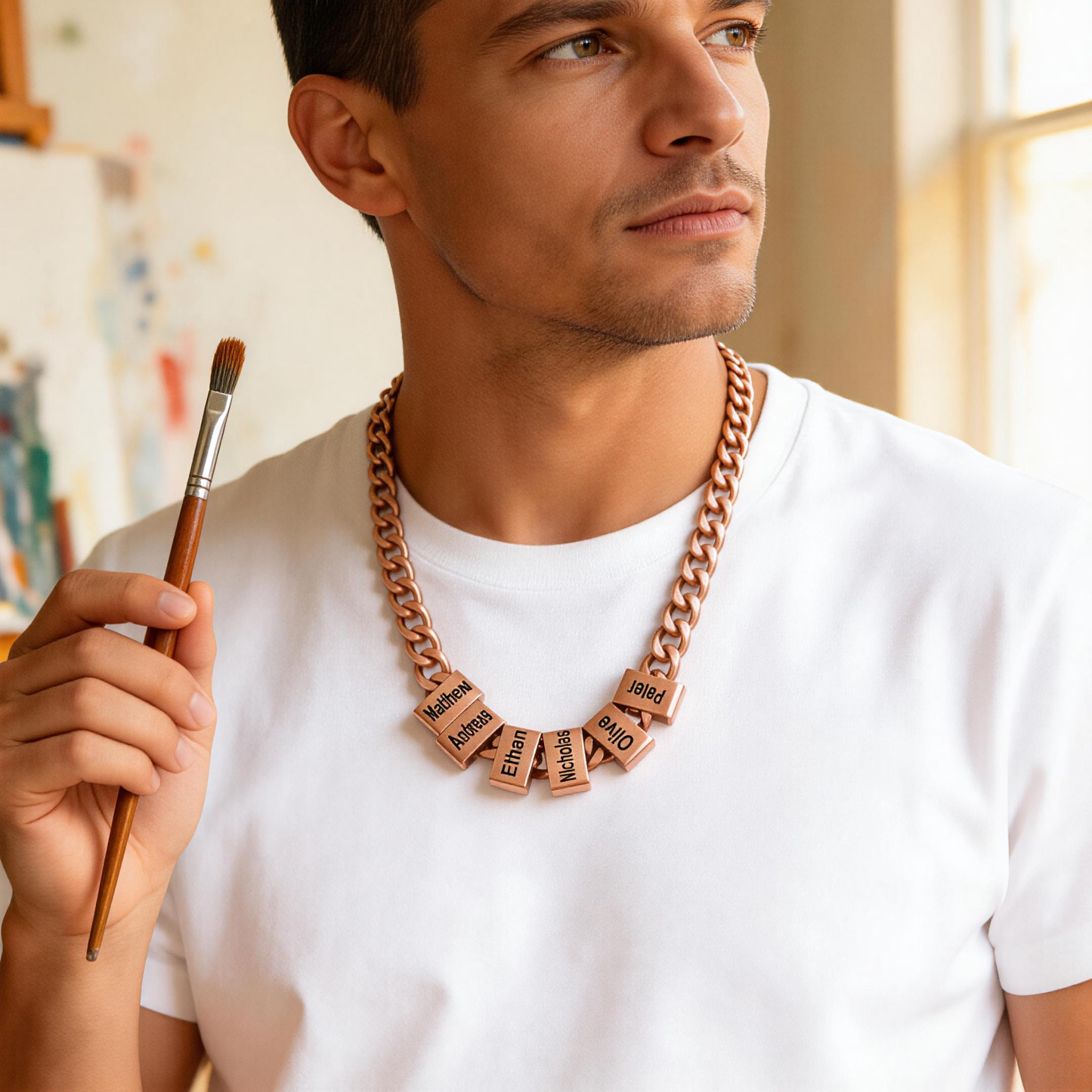 Personalized Minimalist 1-8 Nameplates Men Curb Chain Necklace with Engraved Names Father's Day Anniversary Birthday Gift for Dad Grandpa