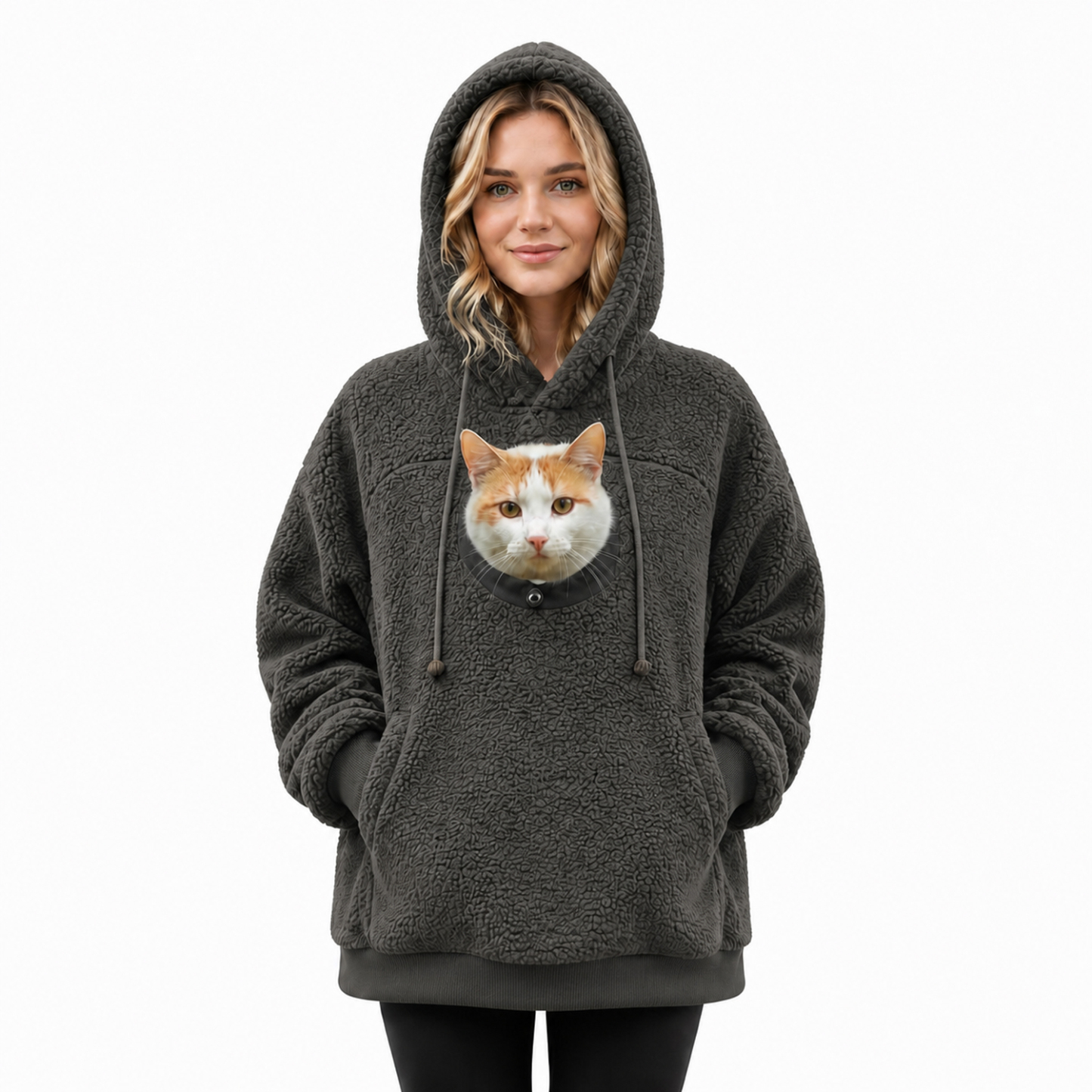 Pet Fleece Pocket Hoodie – Cozy Pullover with Oversized Front Pouch for Small Pets, Warm Casual Sweatshirt - Get Photo Blanket