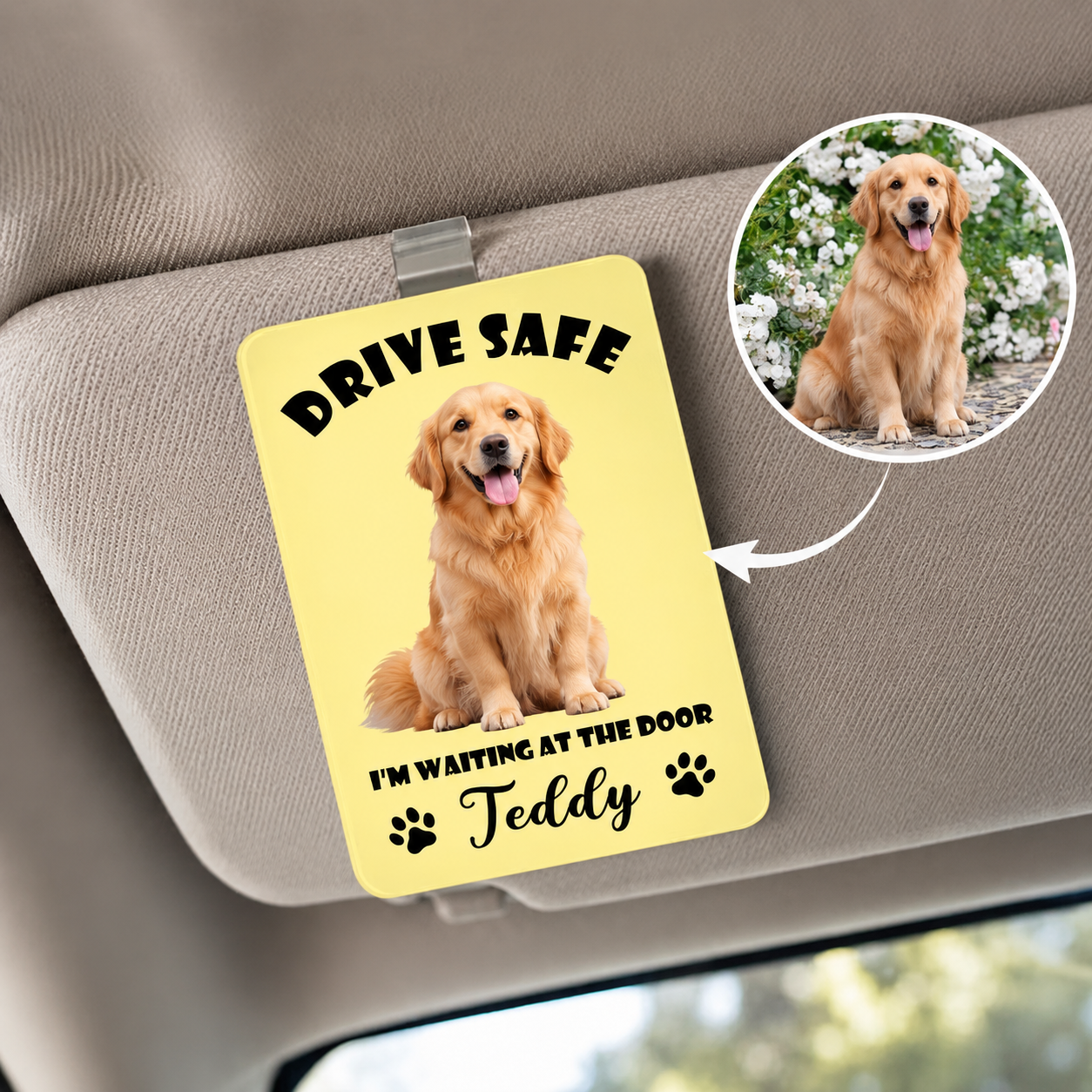Custom Pet Photo Car Sun Visor Clip – Personalized Pet Portrait & Text for a Heartwarming Car Interior Decor