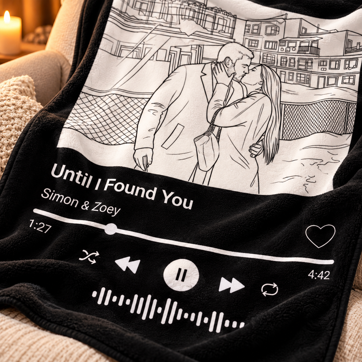 Custom Drawing Couple Blanket with Song Art Design – Cozy Gift for Modern Romantics & Urban Lovers