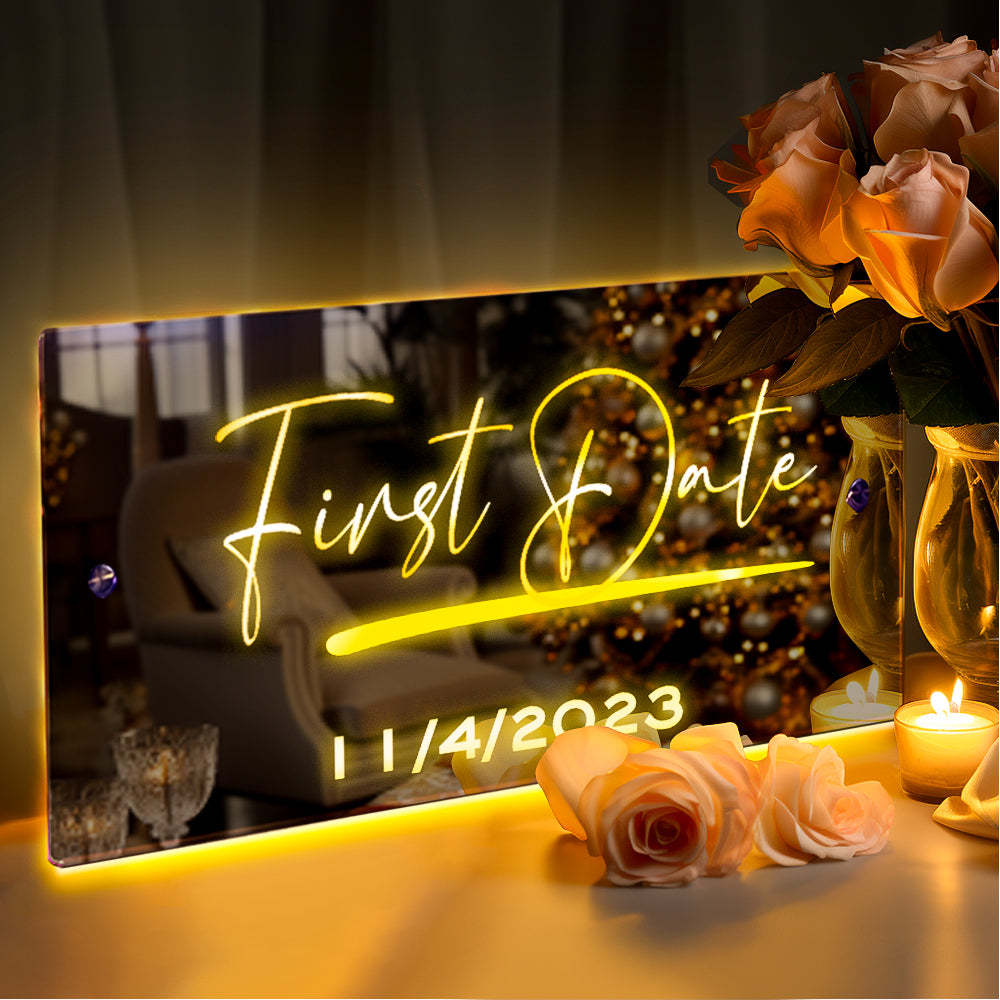 Anniversary Gifts Personalised Name Mirror Sign Custom LED illuminated Light-Up Bedroom Sign For Couple