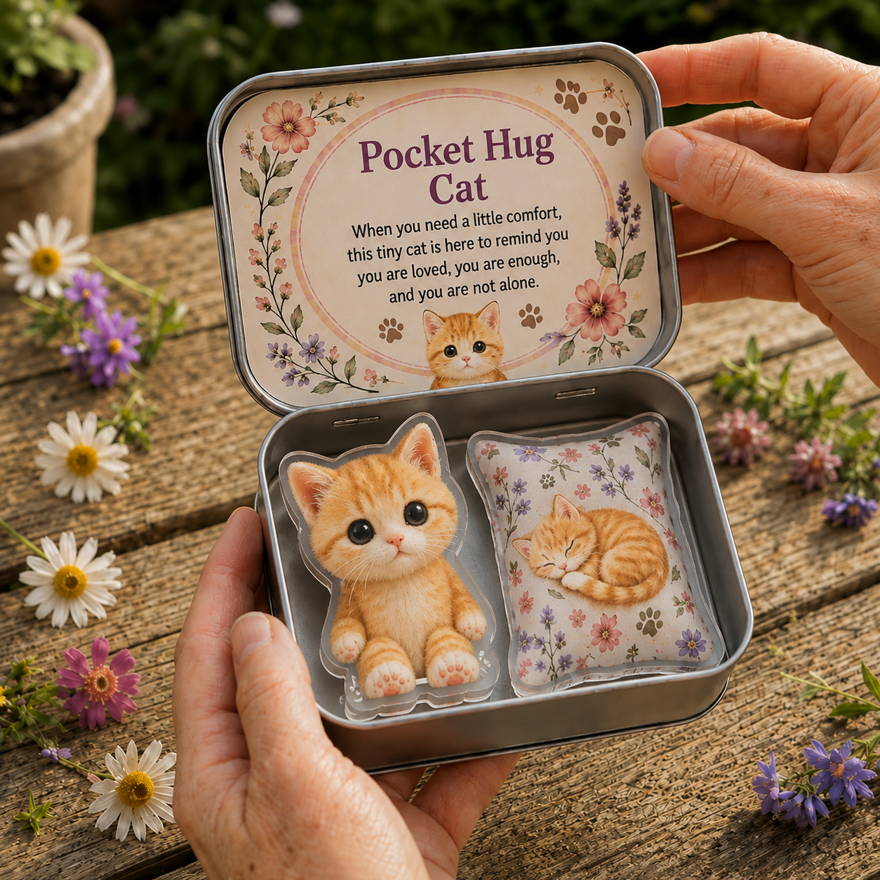 Pocket Hug Cat in Tin Box, Encouragement Comfort Gift, Thoughtful Present for Friends