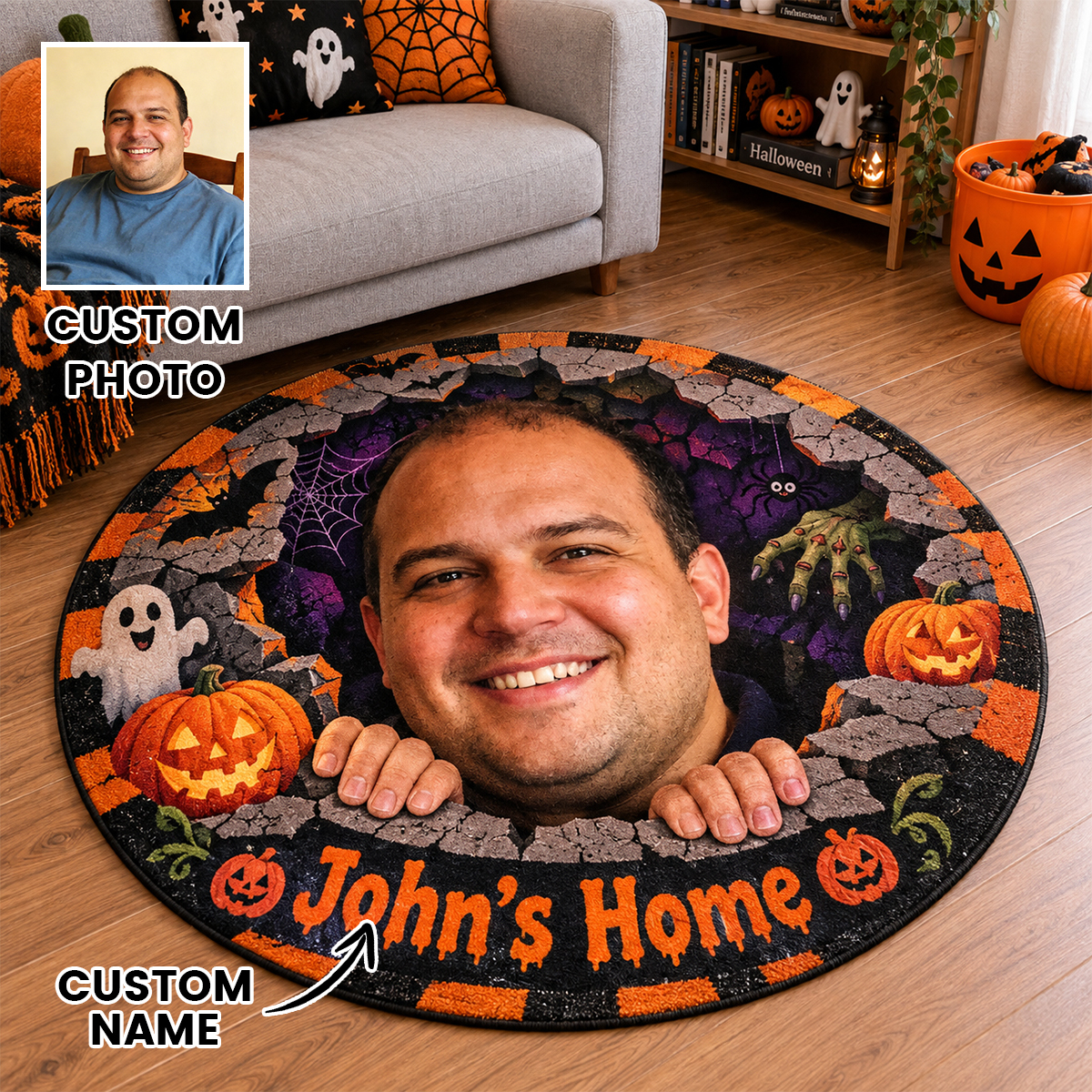 3D Pumpkin Reaper Halloween Rug