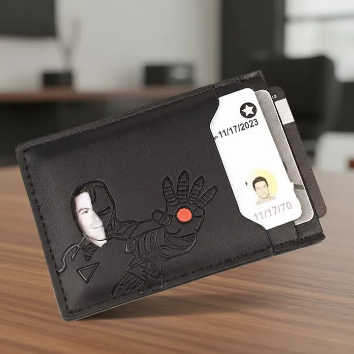 Superhero ID Card Holder for Men – Slim Minimalist Card Holder with Cutout Hero Face, RFID Wallet, Superhero Gift for Him