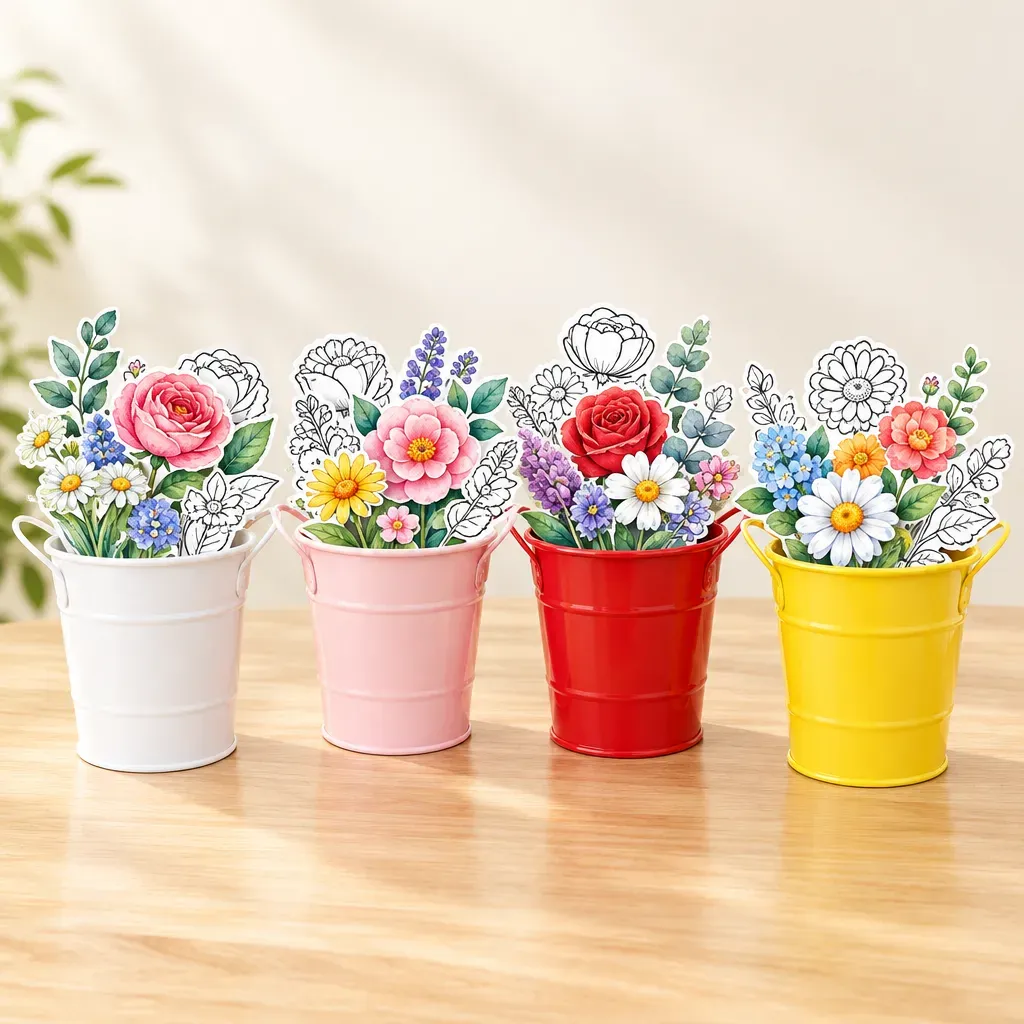 DIY Doodle Flower Bouquet Kit, Creative Hand-Painted Floral Craft, Handmade Gift for Art Lovers and DIY Enthusiasts