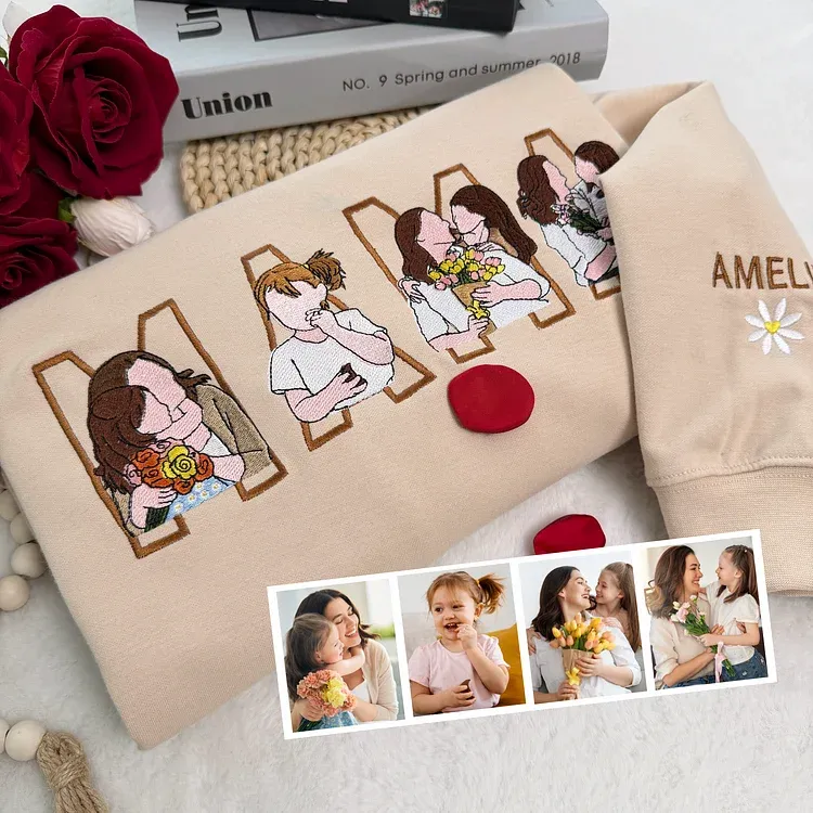 Custom Family Photo Portrait Sweatshirt/T-shirt Embroidered/Printing Hoodie Gift for Dad or Mom