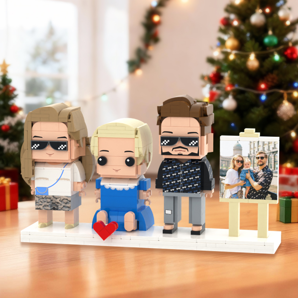 Personalized Full Body 3 People Brick Figures Custom Sitting Brick Figures Universal Interlocking Plastic Toy Christmas Gift - Get Photo Blanket