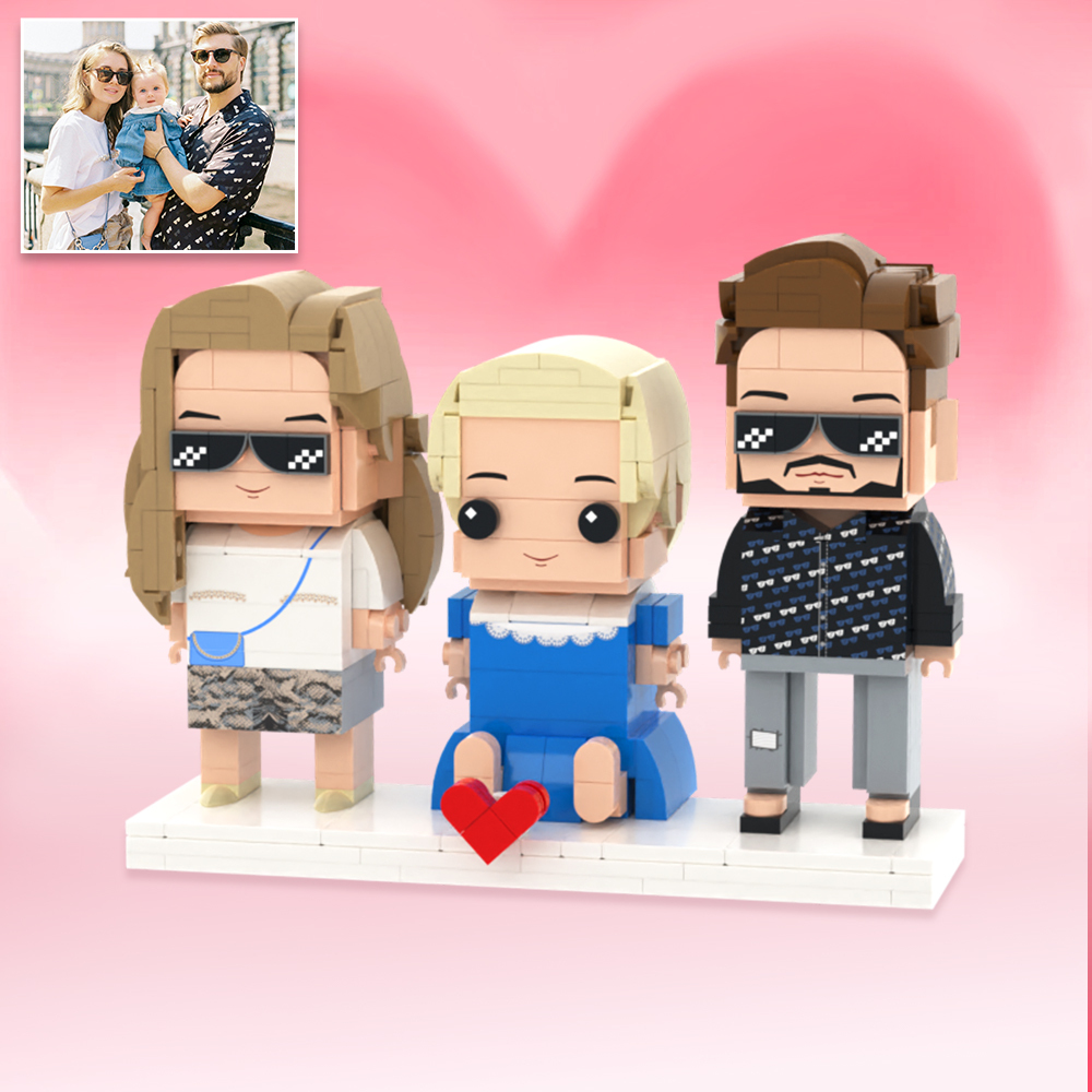 Personalized Full Body 3 People Brick Figures Custom Sitting Brick Figures Universal Interlocking Plastic Toy Christmas Gift - Get Photo Blanket