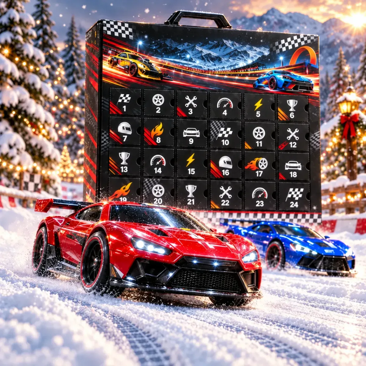 3D Racing Car Advent Calendar, 24-Day Christmas Countdown Gift Set for Car Enthusiasts and Collectors