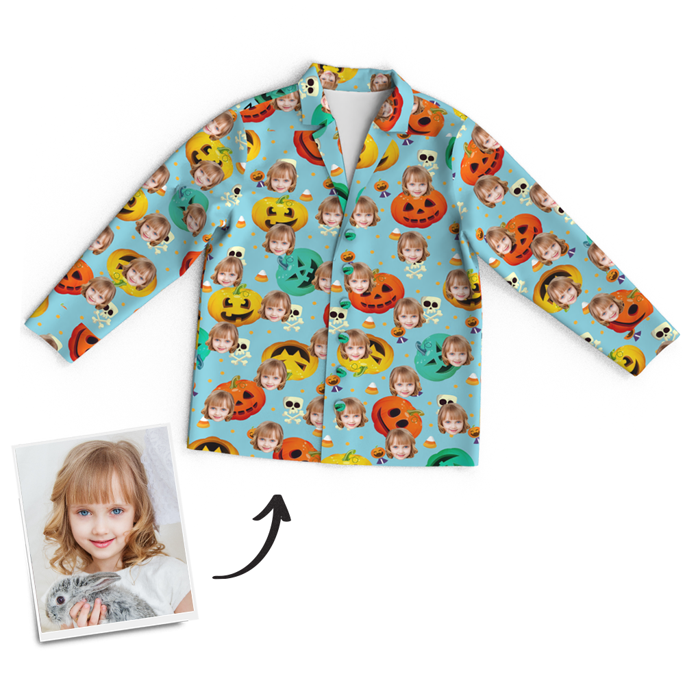 Custom Face Pumpkin Skeleton Pajamas Halloween For Children - Get Photo Blanket