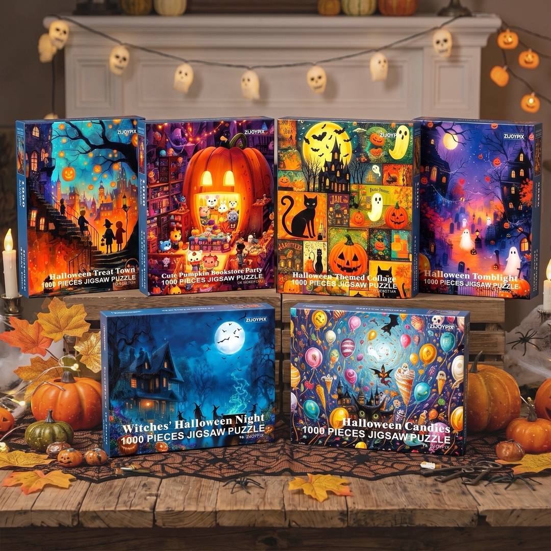 Creative Halloween Puzzle Set for Teens & Adults - Cozy Night In, Book Lovers & Art Enthusiasts, Relaxation Therapy