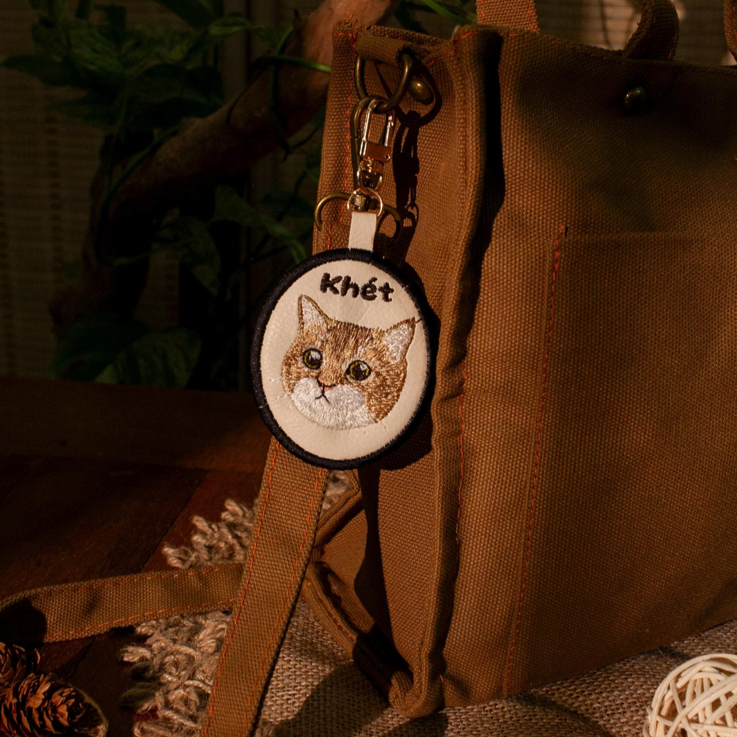 Custom Embroidered Pet Portrait Keychain - Dog or Cat Memorial - Get Photo Blanket