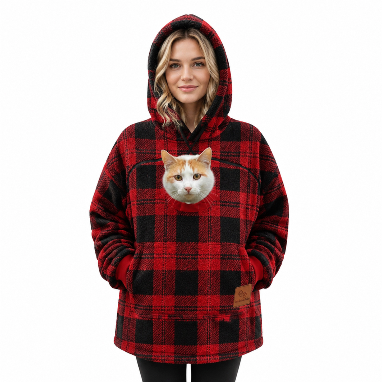 Pet Fleece Pocket Hoodie – Cozy Pullover with Oversized Front Pouch for Small Pets, Warm Casual Sweatshirt - Get Photo Blanket